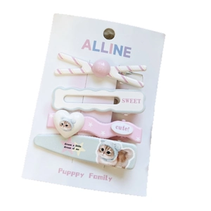 Set di 4 graziose mollette per capelli con gatto e stella in rosa e verde menta