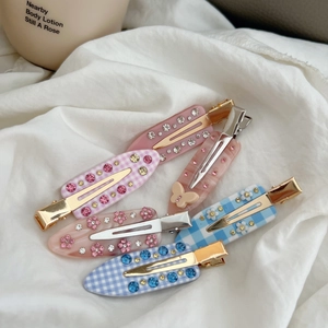 Koreanischer Süß Acryl Strass Haarklammer Set Für Damen Mädchen Gitter Schmetterling Blume Verzierte Nahtlose Seitenclip Mode Haarschmuck