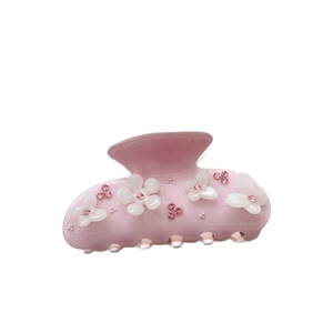 Pince à cheveux en acétate rose avec paillettes et fleurs en strass pour femme