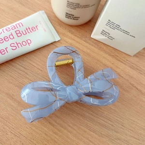 Elegant lilac marble bow hair claw clip with gold lines and strong metal spring