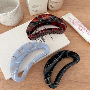 Pince à Cheveux Creuse de Style Français pour Femmes en Acétate de Haute Qualité Motif Marbre Fil d'Or Accessoire de Coiffure Élégant
