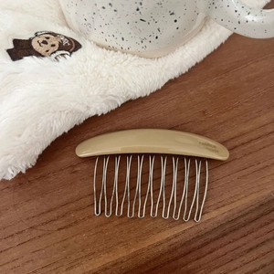 Polka dot acetate hair comb in milk tea color with eleven silver metal teeth