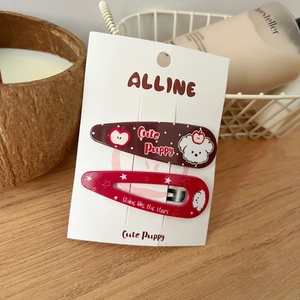 Set de pinzas para el pelo con lindos perros y manzanas en marrón y rojo para niñas