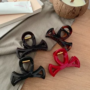 Lot de 4 pinces à cheveux élégantes de 8,5 cm en forme de nœud ajouré multicolores