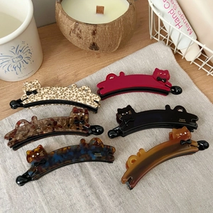 Pince Banane en Acétate Forme de Chat Fait à la Main Avec Strass Mignon Imprimé Léopard Pince à Cheveux Style Français Accessoires Cheveux Femme
