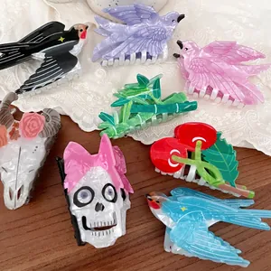 Acrylic Hair Claw Clip Novelty Bird Cherry Bamboo Pattern Hair Clip Skeleton Wing Deer Shape Hair Accessories For Women