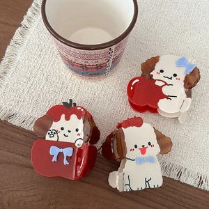 Pince à Cheveux en Acétate Chien de Dessin Animé Mignonne Pince Requin avec Pomme et Nœud pour Femmes Filles