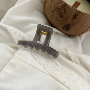 Minimalist grey semi-transparent 5cm acrylic hair claw clip with golden metal spring