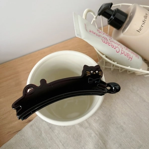 Barrette banane chat noir avec strass pour queue de cheval haute élégante