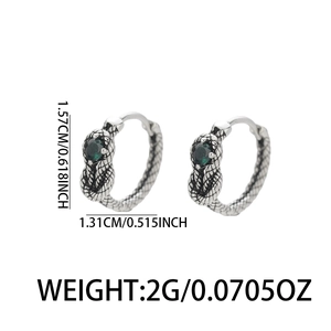 Silberne Schlangen-Ohrringe für Damen und Herren mit grünen Edelsteinen und Schuppen