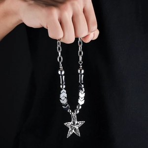Gothic punk star pendant necklace in silver stainless steel for men and women