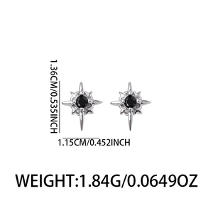 Boucles d'oreilles magnétiques octogramme avec pierre noire et design étoile minimaliste