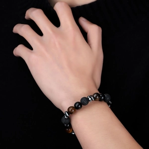 Obsidian Tigerauge Vulkangestein Perlen Armband Handgemacht Trendige Mode Unisex Naturstein Schmuck Armband Für Damen Und Herren