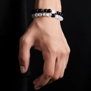 Ensemble de bracelets en perles d'opale de luxe avec espaceurs argentés pour hommes et femmes