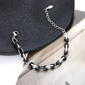Bracciale a Catena in Acciaio Inossidabile Punk Industriale per Uomo Donna Hip Hop Bracciale Regolabile Bicolore Gioielli