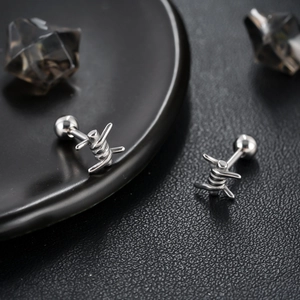 Boucles d'oreilles fil de fer barbelé en argent poli style punk pour hommes et femmes