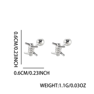Boucles d'oreilles fil de fer barbelé argenté avec fermoir à vis et design minimaliste