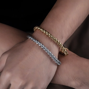 Minimalist titanium steel wheat chain bracelets in gold and silver finish for men and women