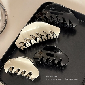 Pince à Cheveux en Acétate Style Français Grande Bord Ondulé Pince Requin pour Cheveux Epais Tenue Forte Accessoires Cheveux Femme