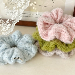 Chouchou Oversize en Peluche Tricoté de Style Coréen Pour Femmes Polyester Doux Accessoires de Cheveux Automne Hiver Élastique Couleur Unie