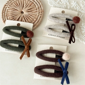 Ensemble de Pinces à Cheveux en Feutre Rétro pour Femmes Automne Hiver Nœud Pompon Pinces Latérales Beige Marron Vert Fait à la Main