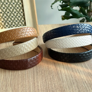 Set of six woven leather headbands with checkerboard pattern in classic neutral colors