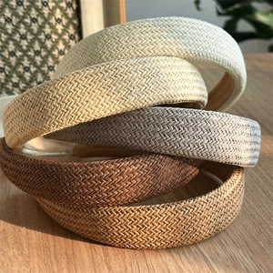 Serre-tête Large en Paille Tressée Bohémienne pour Femmes Style de Vacances Haut Crânien Accessoires de Photo de Bord de Mer