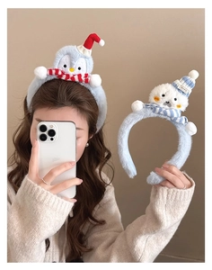 Détails des serre-têtes en peluche pingouin et ours en fausse fourrure de lapin douce
