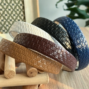 Women Woven PU Leather Headband Checkerboard Plaid Wide Hairband Minimalist High Top Hair Hoop Stylish Hair Accessories