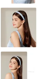 Detail shot of light blue glitter headband with sequins on model showing high top volume