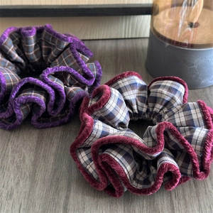 Retro Plaid Fabric Scrunchies For Women Handmade Large Hair Tie Plaid Pattern Elastic Hair Band Autumn Winter Fashion Hair Accessories