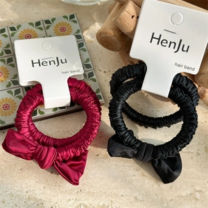 Handmade Ruched Satin Bow Scrunchies For Women Elegant Red Black Elastic Hair Bands Hair Ties Ponytail Holder Hair Accessories