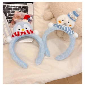 Serre-tête en Peluche Dessin Animé Mignon Design Pingouin Phoque Bonnet de Noël Festif Bandeau Cheveux pour Femme Accessoire Quotidien
