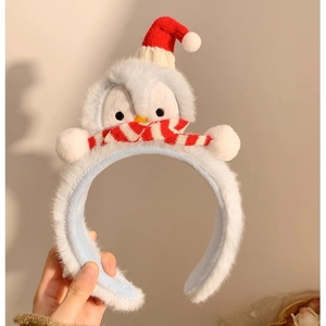 Serre-tête peluche pingouin avec bonnet de Noël et écharpe pour déguisement festif