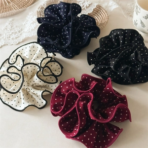 Handmade Polka Dot Large Scrunchies Polyester Elastic Hair Ties For Women Vintage Lazy Style Ponytail Hair Bands Accessories