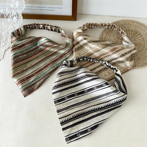 Vintage Geometric Pattern Triangular Satin Headband With Elastic Band Retro Striped Turban For Women Hair Accessories