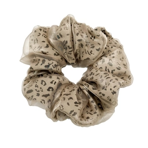 Chouchou élégant en tulle à motif léopard champagne avec élastique à cheveux doux