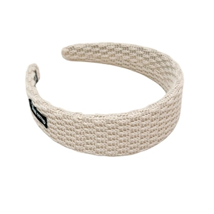 Cream tweed woven wide headband with anti-slip design and woven texture for women