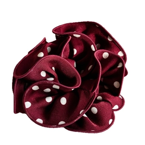 Vintage wine red scrunchie with white polka dots in soft satin fabric for women