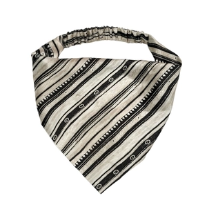 Ethnic style black and white geometric pattern triangle headscarf with elastic hair band