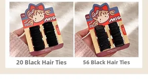 Nahaufnahme von schwarzen elastischen Haargummis im 20er und 56er Set für Kinder