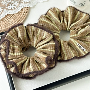 Winter striped oversized hair scrunchie set with brown faux fur trim and Things label