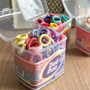 Colorful high-elasticity hair ties for kids in a transparent square storage box set