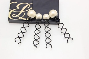 Détails de quatre épingles à cheveux spirales avec perles et vis en métal noir pour chignon