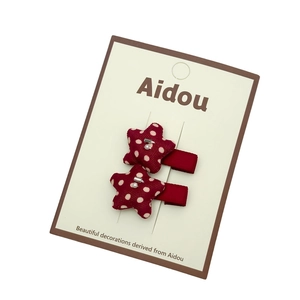 Red polka dot star hair clips with pearls and ribbon wrapped BB clips set of two