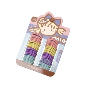 Set aus bunten elastischen Haargummis für Kinder in Pink Gelb Lila und Blau auf Karte