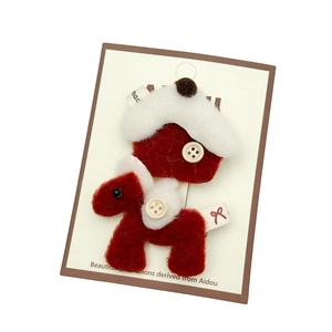 Set de barrettes à cheveux en feutre rouge avec cheval et bonnet de Noël pour femmes