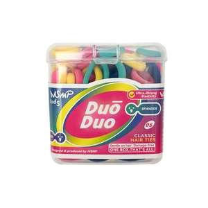 Colorful elastic kids hair ties set in a transparent box for basic hairstyling