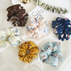 Women Floral Printed Fabric Scrunchie Fresh Sweet Chiffon Hair Tie Elastic Daisy Hair Band Accessories For Girls