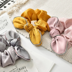 Elastici per Capelli in Satin con Fiocco Orecchie da Coniglio Elegante Texture Seta Bordo a Righe Accessori Moda Donna